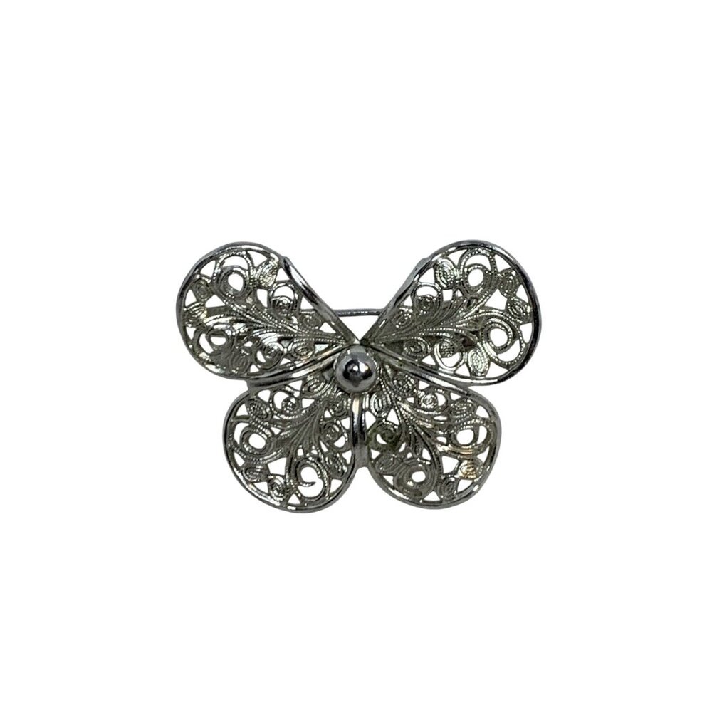 Vintage Emmons Silver Tone Filigree Butterfly Pin Signed (5574)